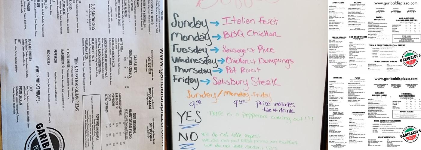 Garibaldi's Pizza Menu