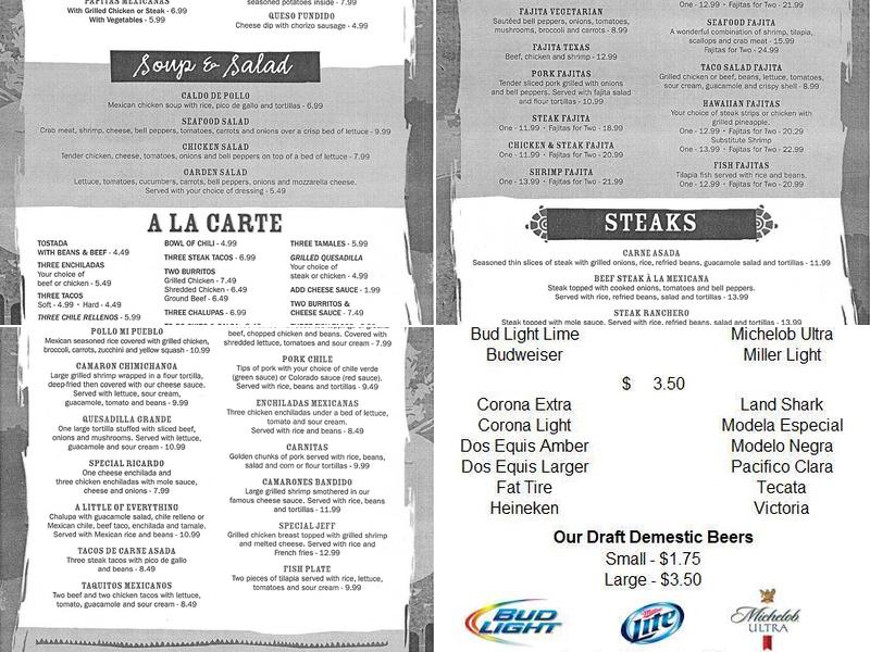 El Castillo Menu