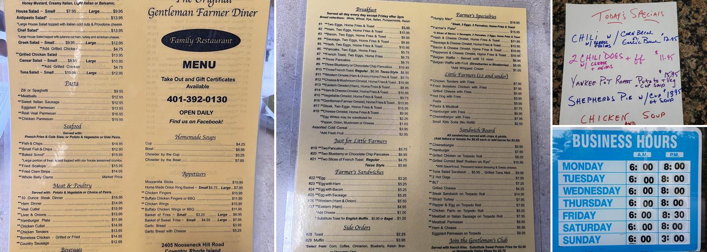 Gentlemen Farmer Menu