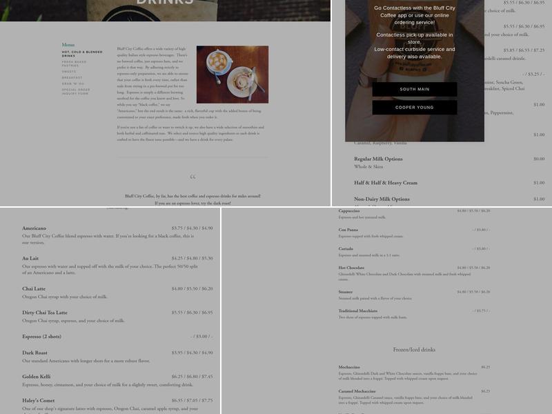 Bluff City Coffee & Bakery Menu