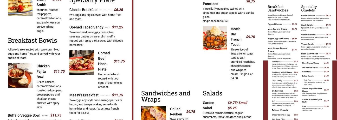 Messy's Cafe Menu