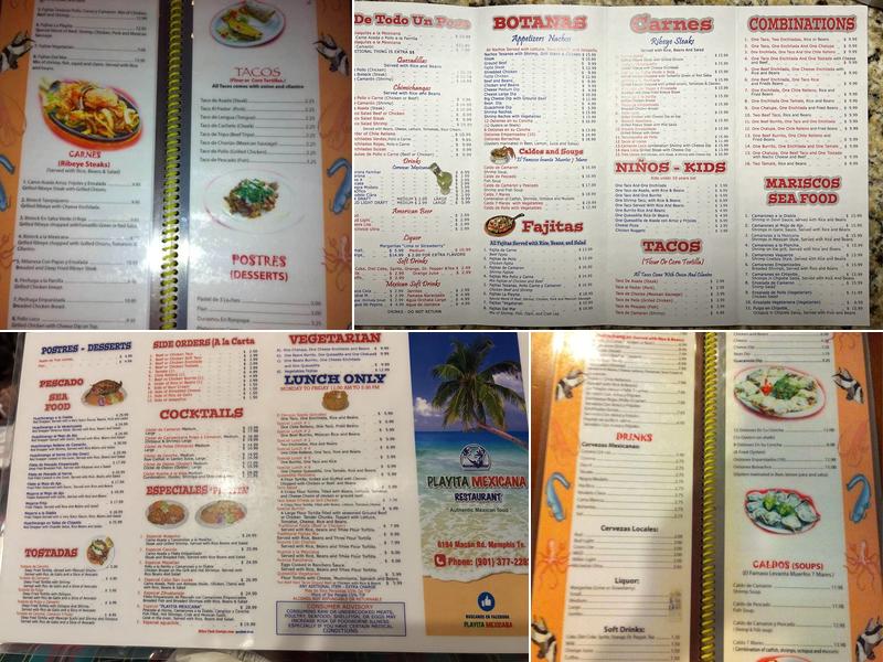 Playita Mexicana Menu