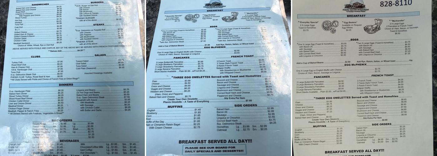 Phenix Square Menu
