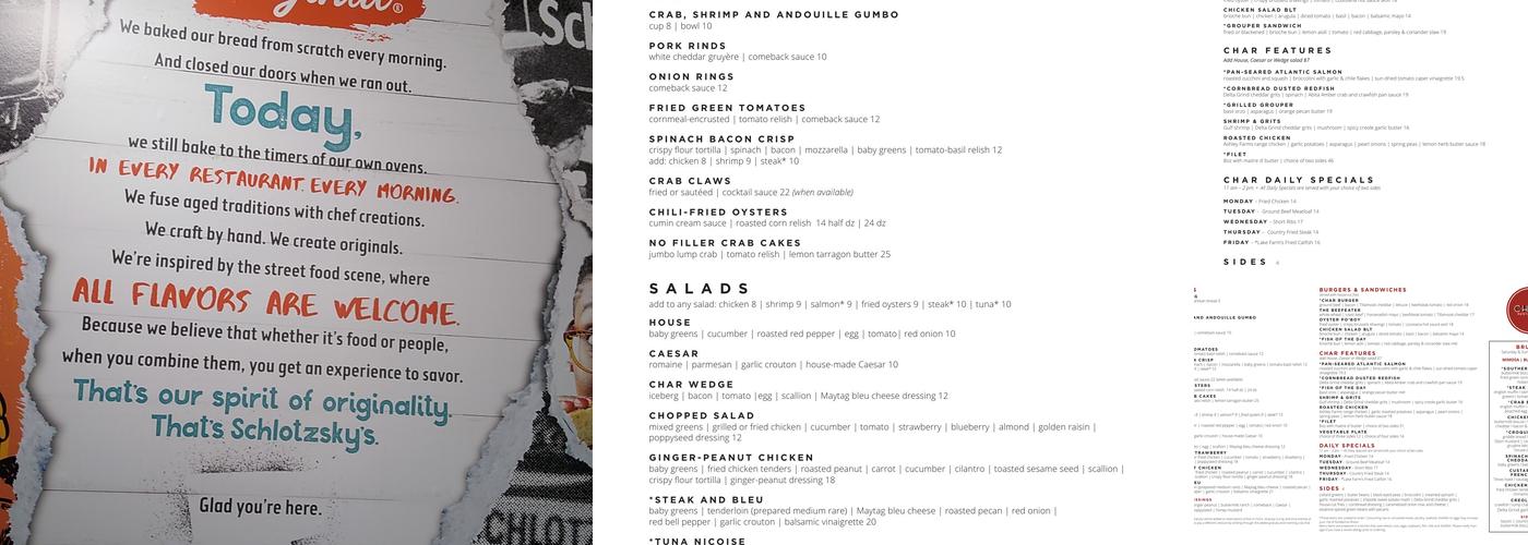 Char Restaurant Menu