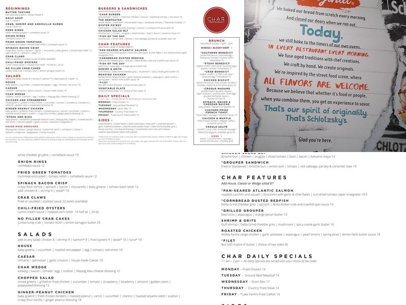 Char Restaurant Menu