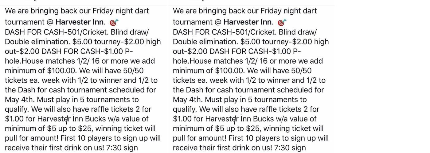 Harvester inn bar & grill Menu