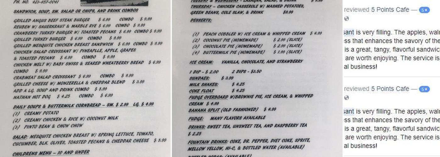 Five Points Cafe Menu
