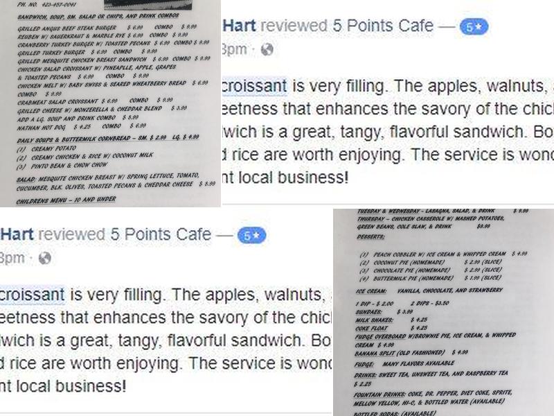 Five Points Cafe Menu