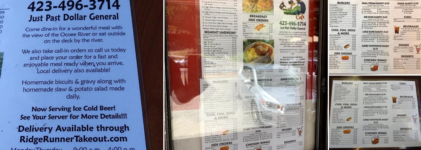 Ocoee River Cafe Menu