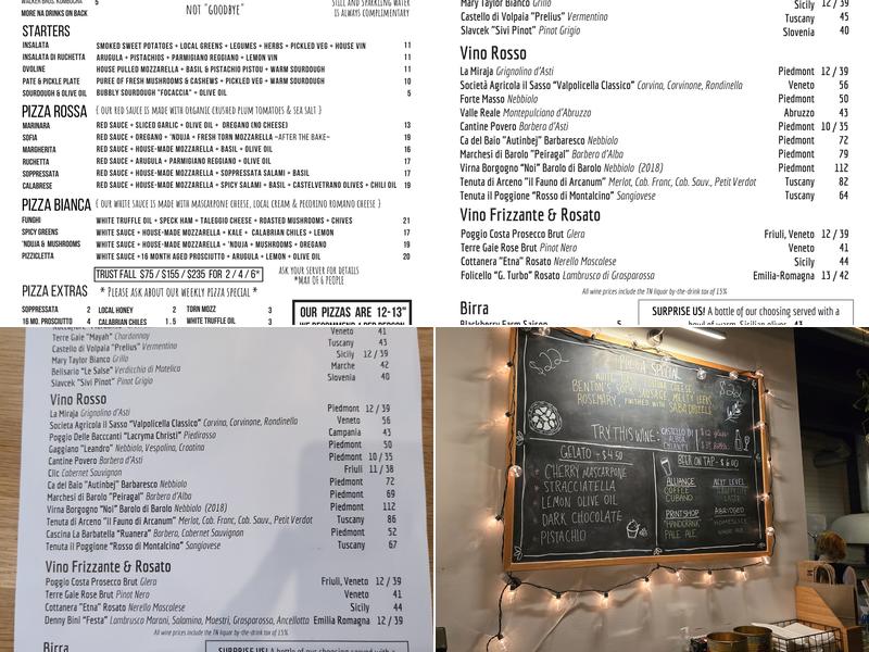A Dopo Sourdough Pizza Menu