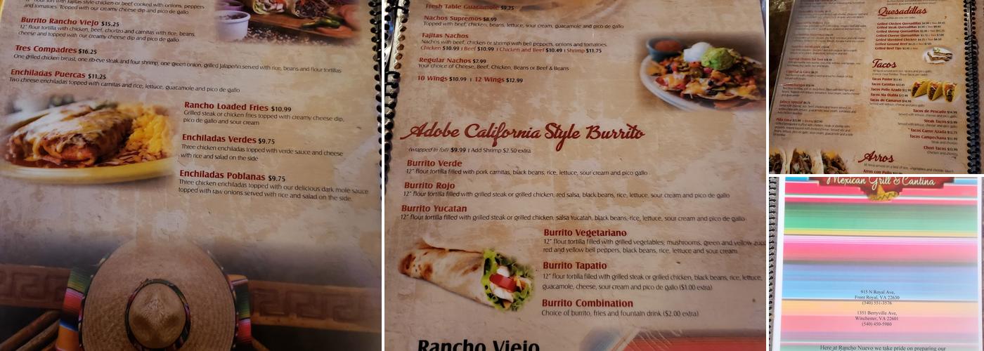 Rancho Viejo Mexican Grill & Cantina Menu