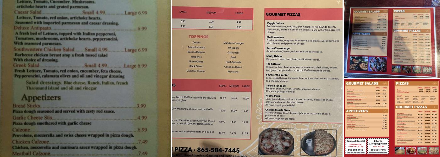 Red Onion Pizza Menu