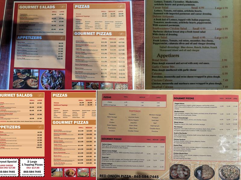 Red Onion Pizza Menu