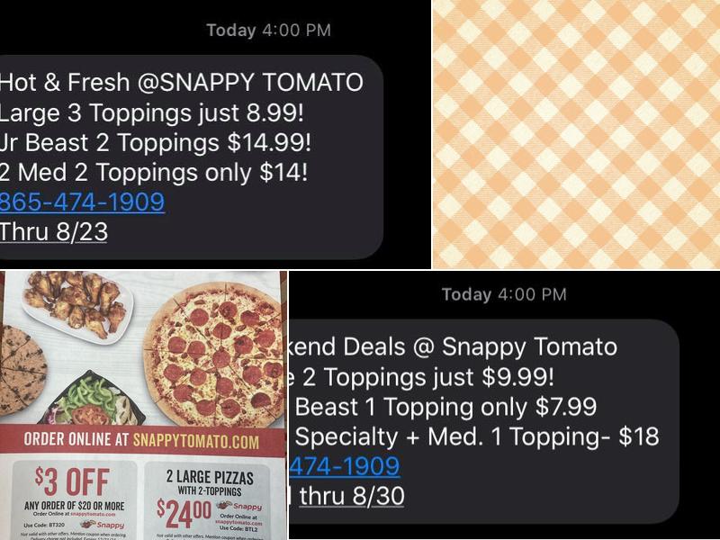 Snappy Tomato Pizza Menu