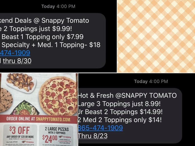 Snappy Tomato Pizza Menu