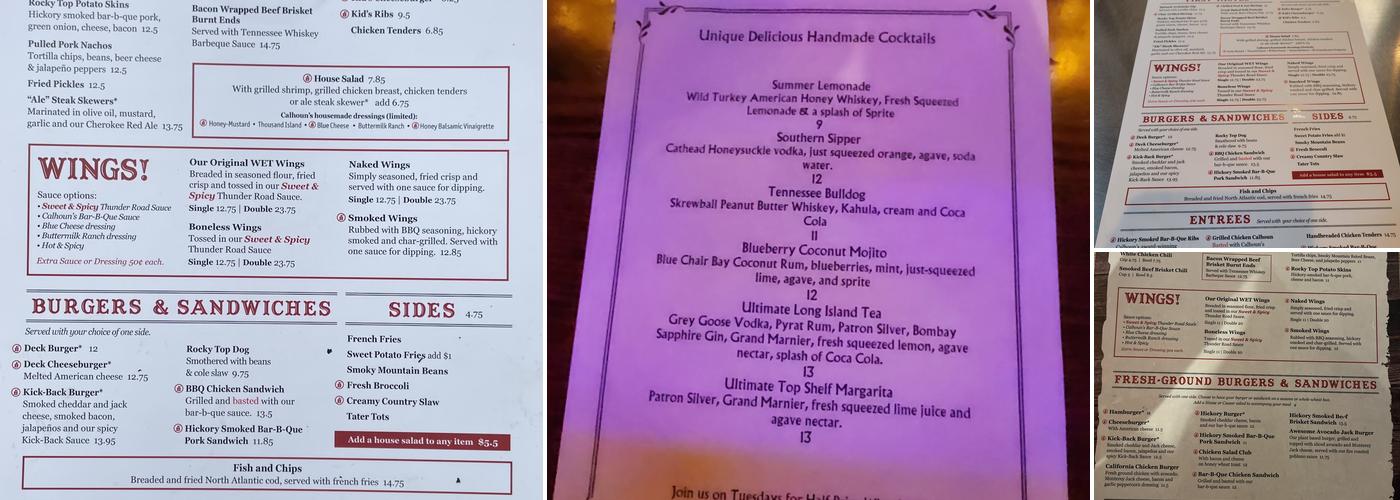 Calhoun's On The River Menu