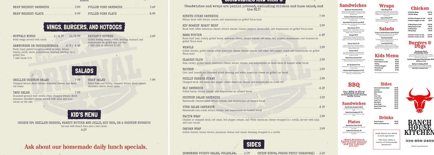 Ranch House Kitchen Menu