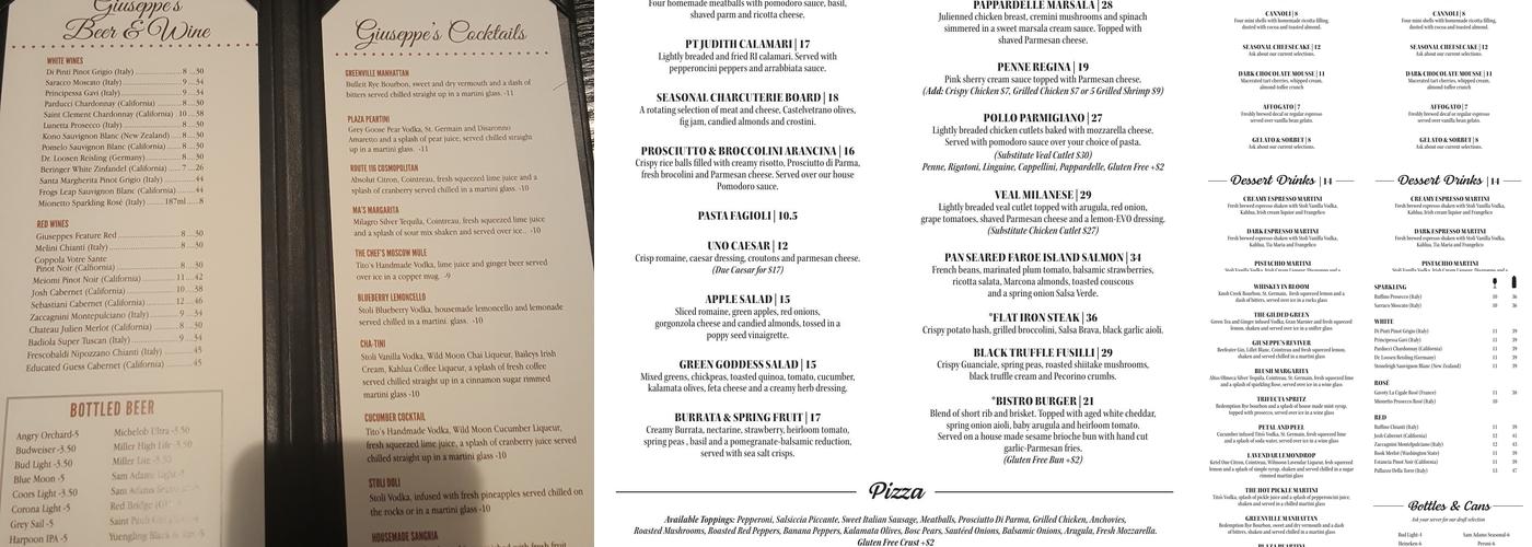 Giuseppe's Pizzeria Bistro Menu