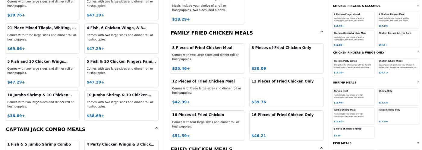 Captain Jack's Menu