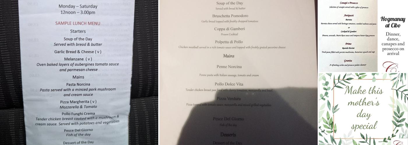 Cibo Restaurant Menu