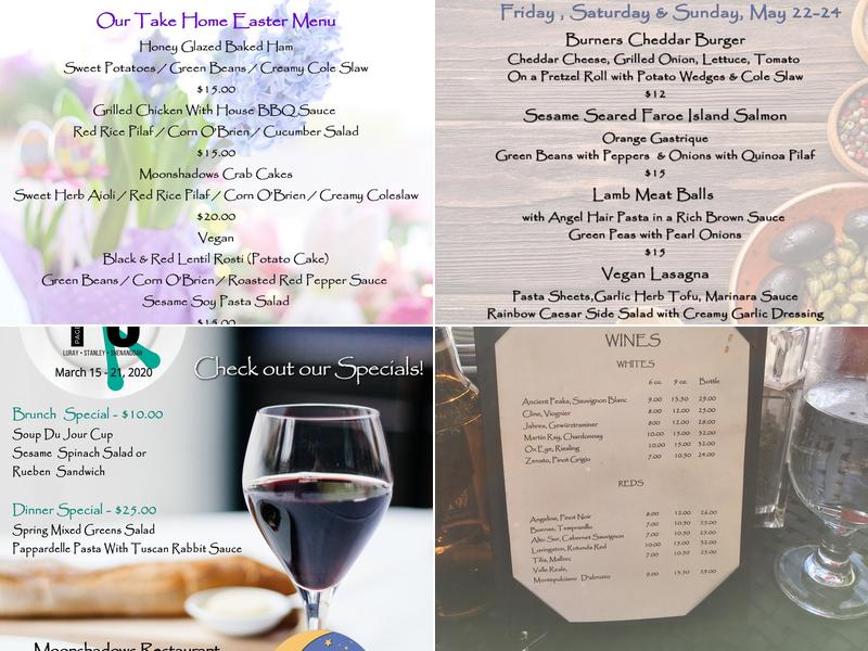 Moonshadows Restaurant Menu