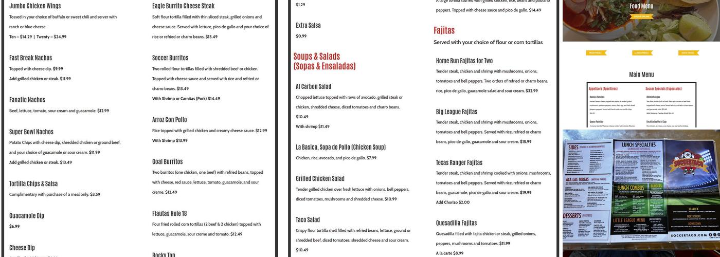 Soccer Taco Menu