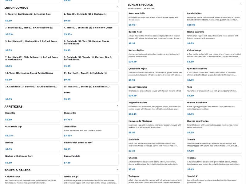 El Mezcal Mexican Restaurant Menu
