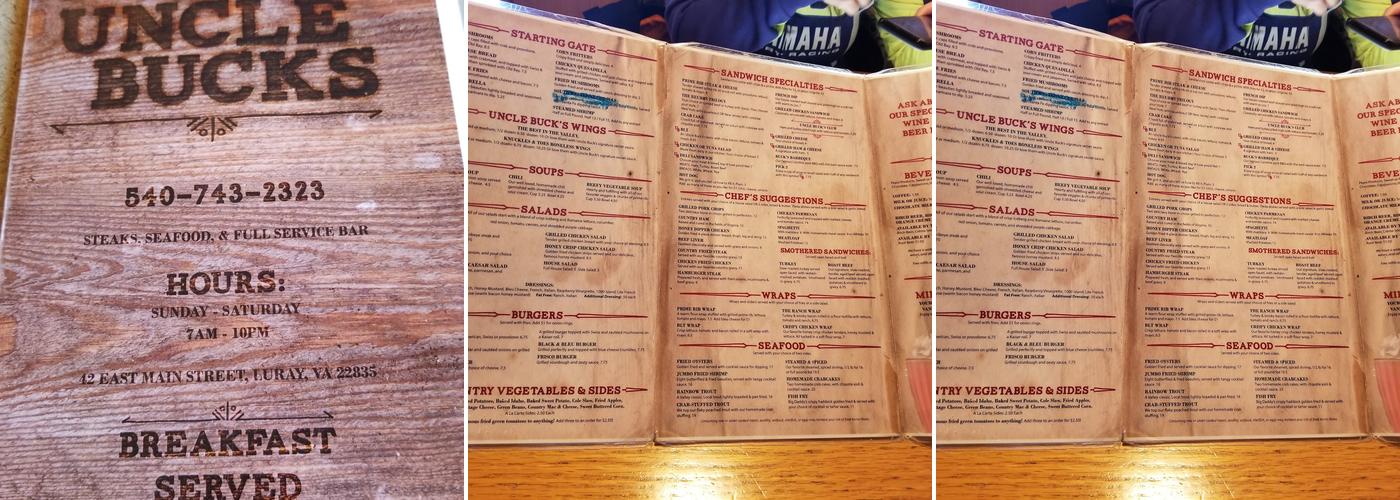 Uncle Buck's Menu