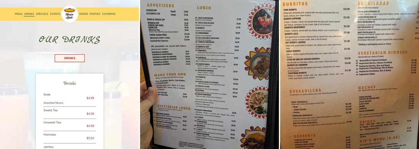 Mexico Lindo Menu