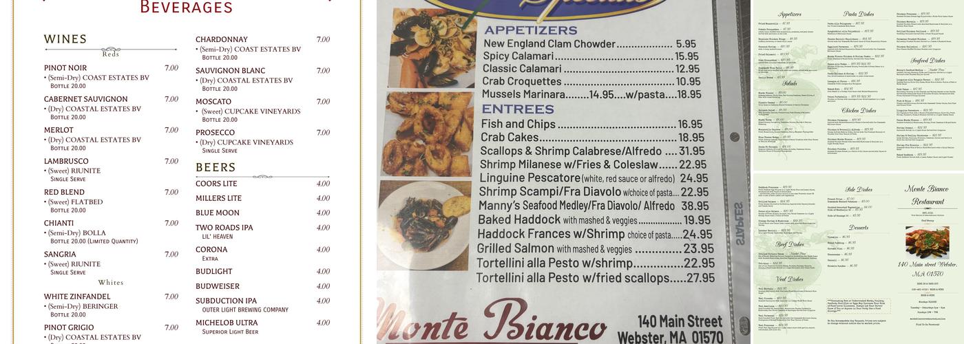 Monte Bianco Restaurant Menu