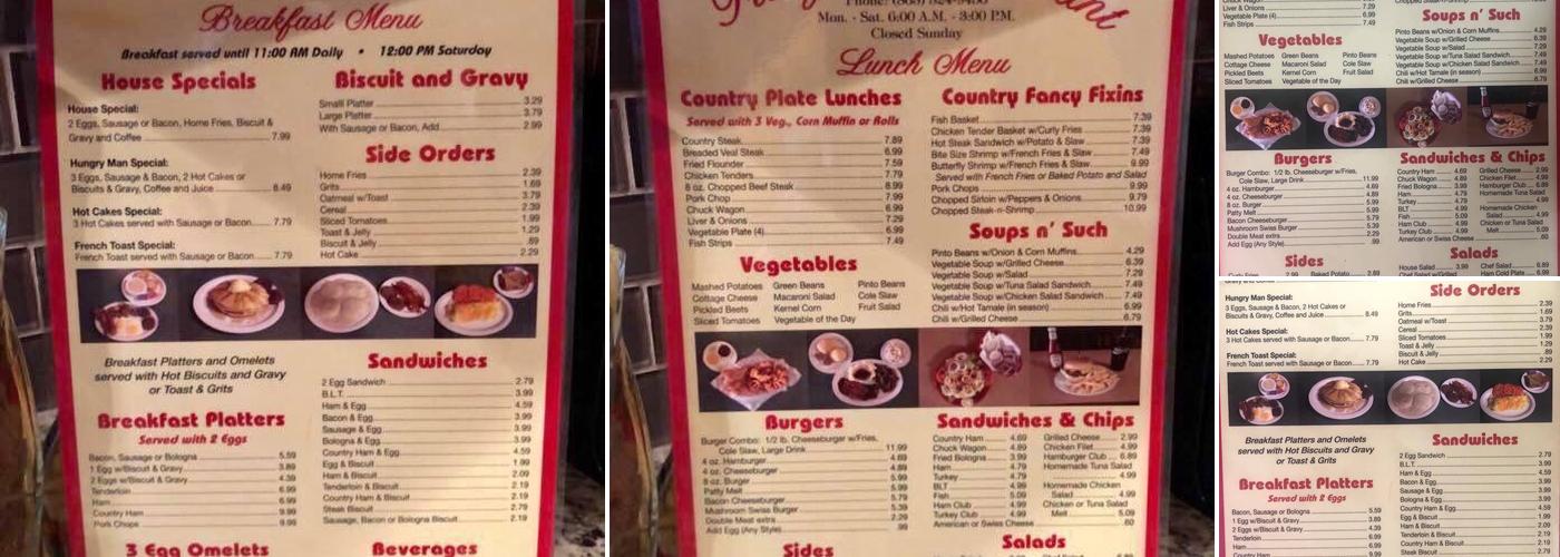 Tracy's Restaurant Menu