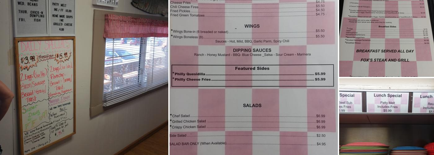 Fox's Diner Menu
