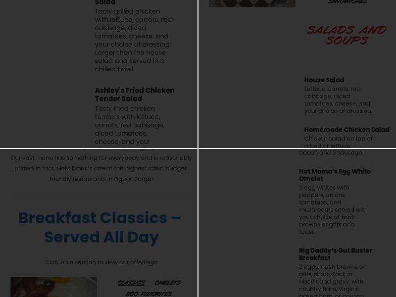 Mel's Classic Diner Menu