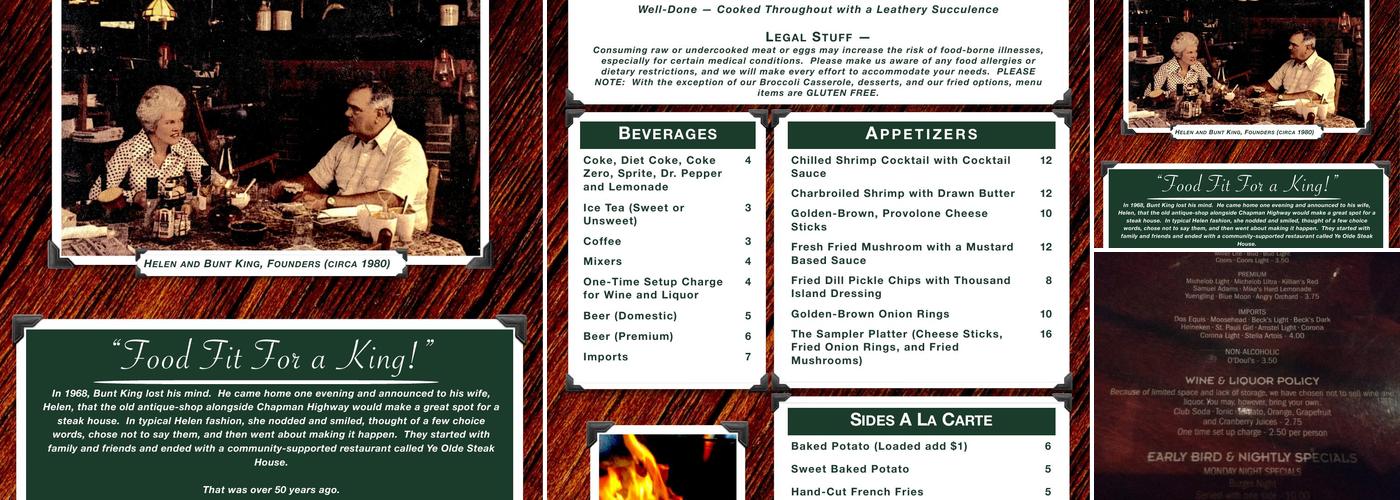 Ye Olde Steak House Menu