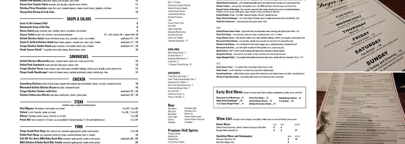 Chops South Menu