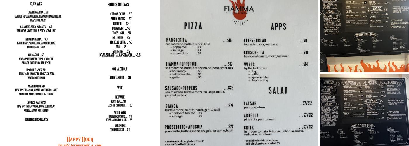FIAMMA pizza company Menu