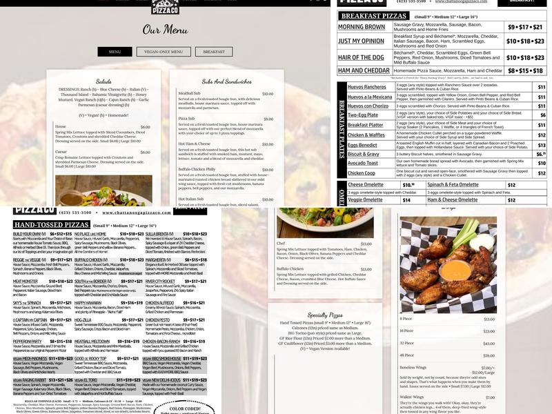 Chattanooga Pizza Co Menu