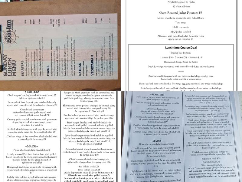 The Boat Inn Menu