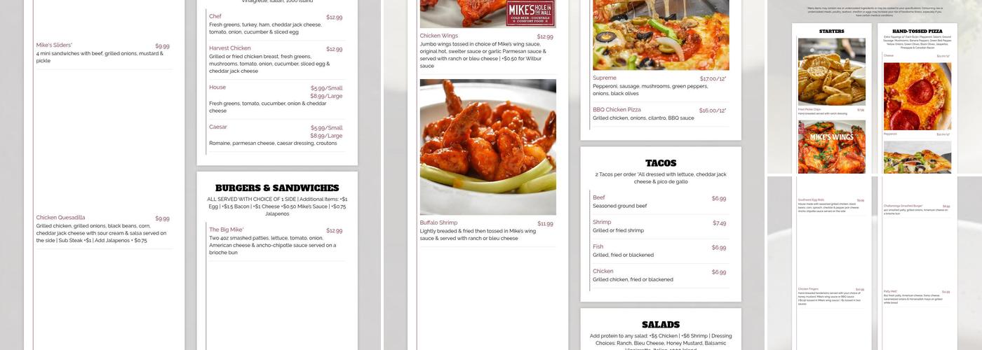 Mike's Hole in the Wall Menu