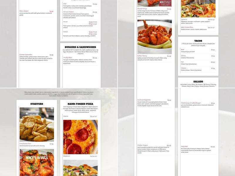 Mike's Hole in the Wall Menu