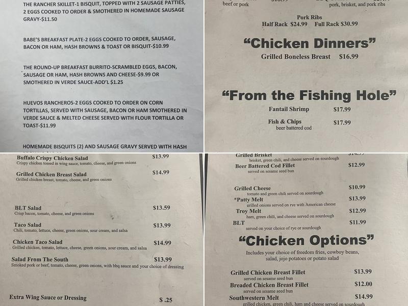 Babe's Round Up Menu