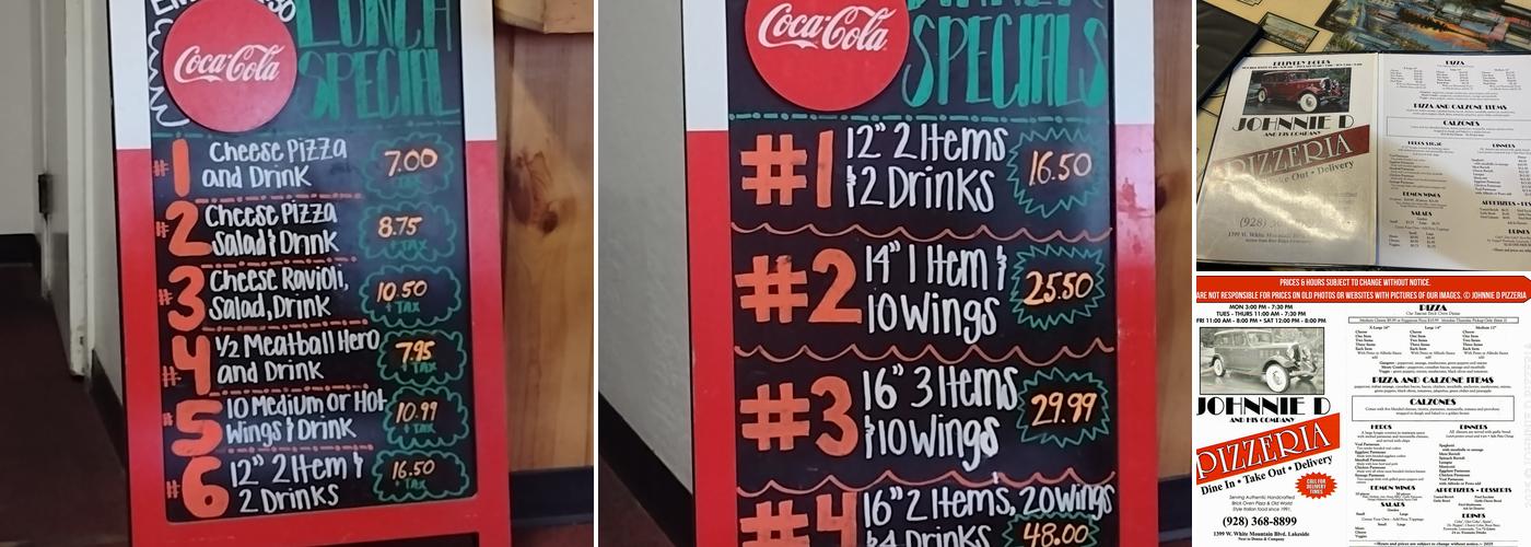 Johnnie D Pizzeria Menu