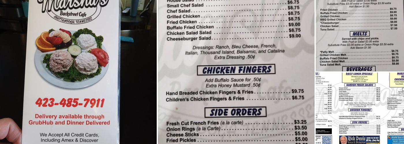 Marsha's Backstreet Cafe Menu