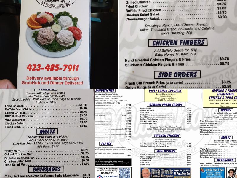 Marsha's Backstreet Cafe Menu