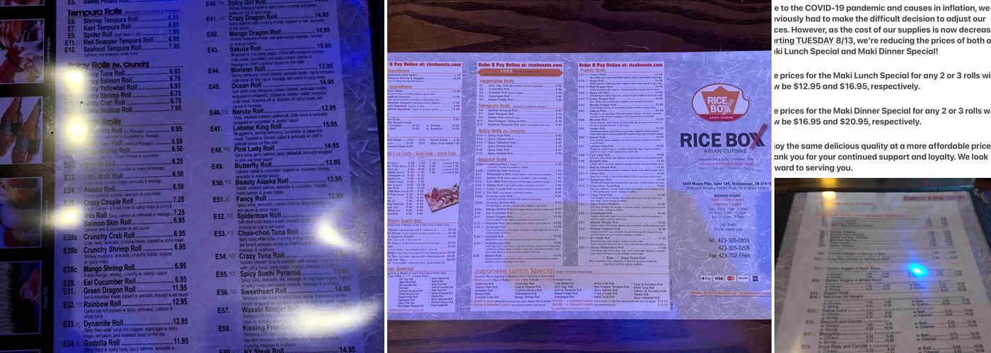 Rice Boxx Menu