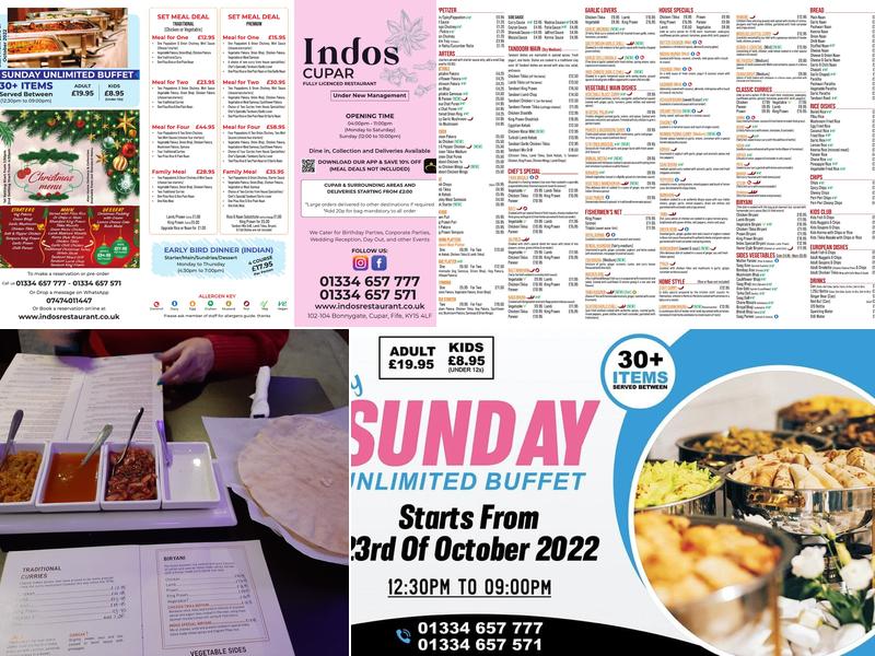 Indos Cupar Restaurant and Takeaway Menu
