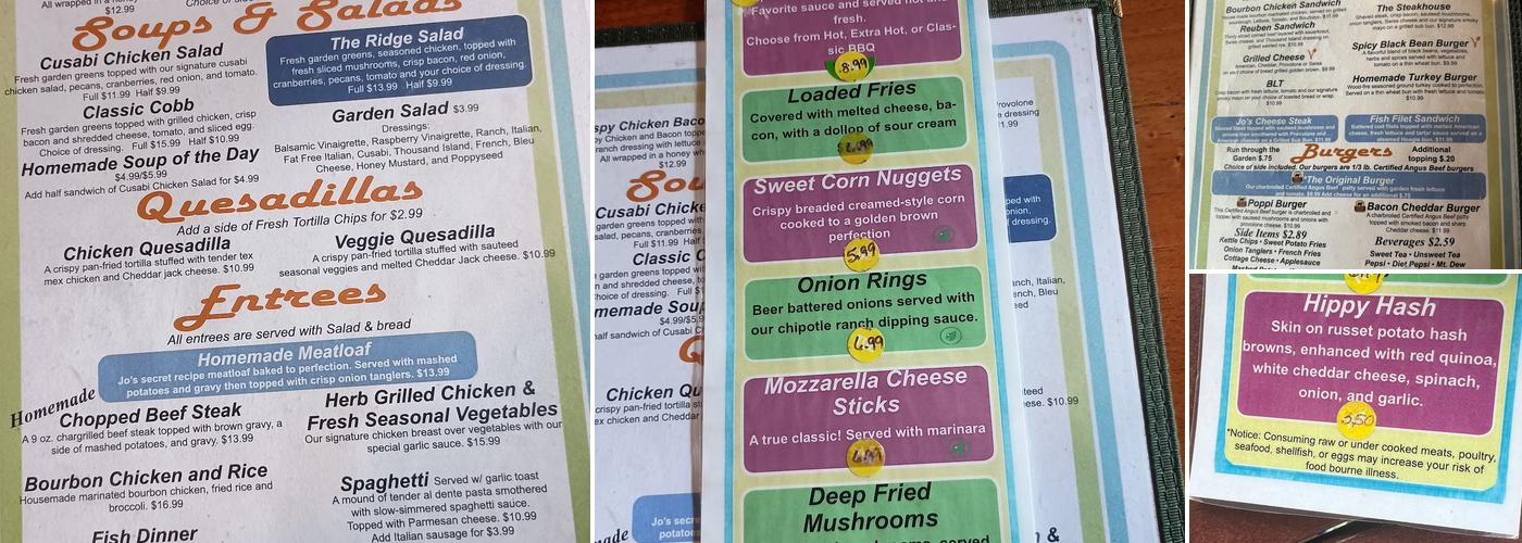 The Ridge Inn Restaurant Menu