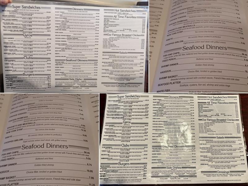 Todds Mountain View Restaurant Menu