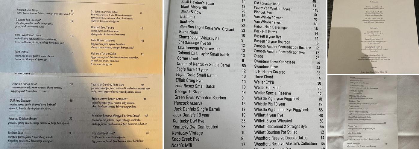 St. John's Restaurant Menu