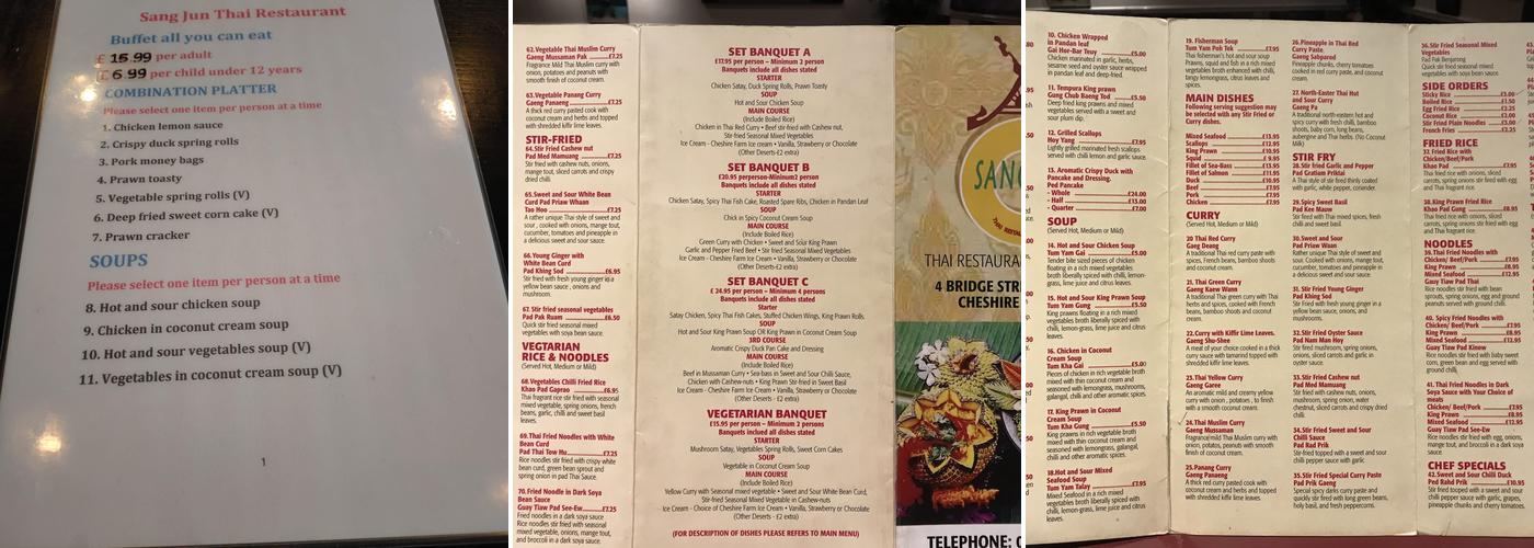 Sang Jun Thai Restaurant Menu